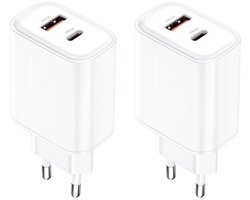 2 stuks OneOne 36W snellader met 2 poorten. USB C en USB A poort. Witte Quick Charge / PD PPS lader. GAN oplader adapter past op JBL Endurance Peak II, Flip 5 / 6, Free 2, GO 3, Jr310BT, LIVE Flex / Free NC + / Pro 2 / Pro_300TWS