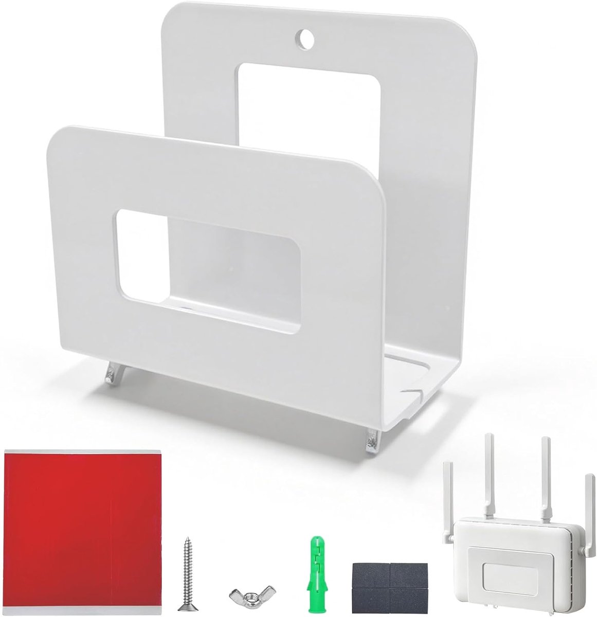 wandhouder, wandrek zonder boren, wifi, verbergen, installatie routerrek, routers verstoppen, zelfklevende router, rek voor woonkamer, kantoor, slaapkamer (wit)