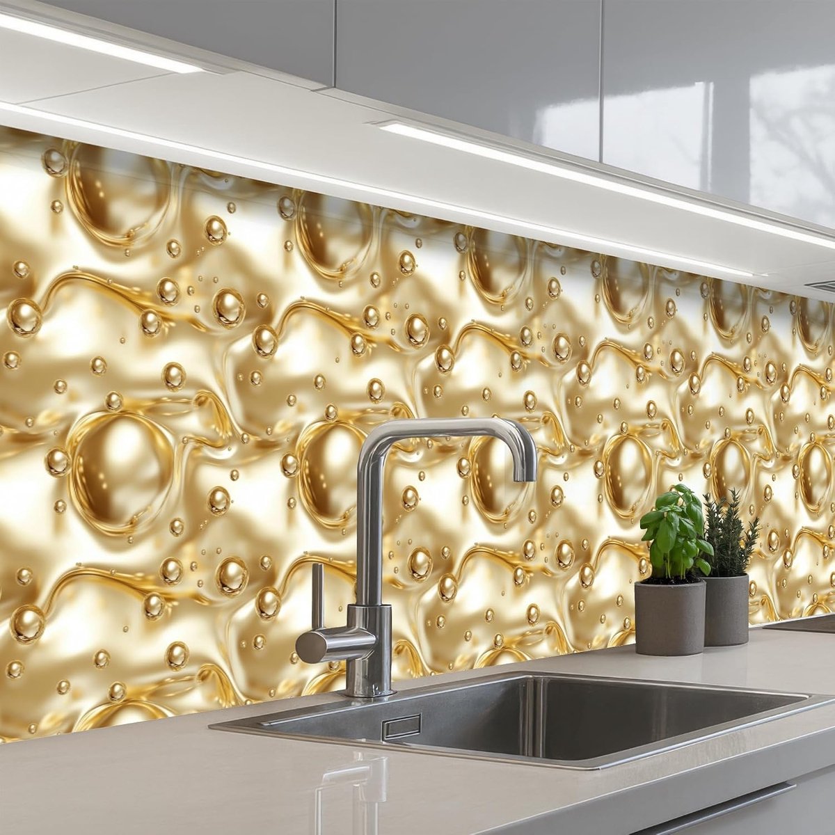 keukenachterwand 60x250 cm zelfklevend keuken decoratie accessories home kitchen spatscherm Vloeibaar - Druppels - Goud