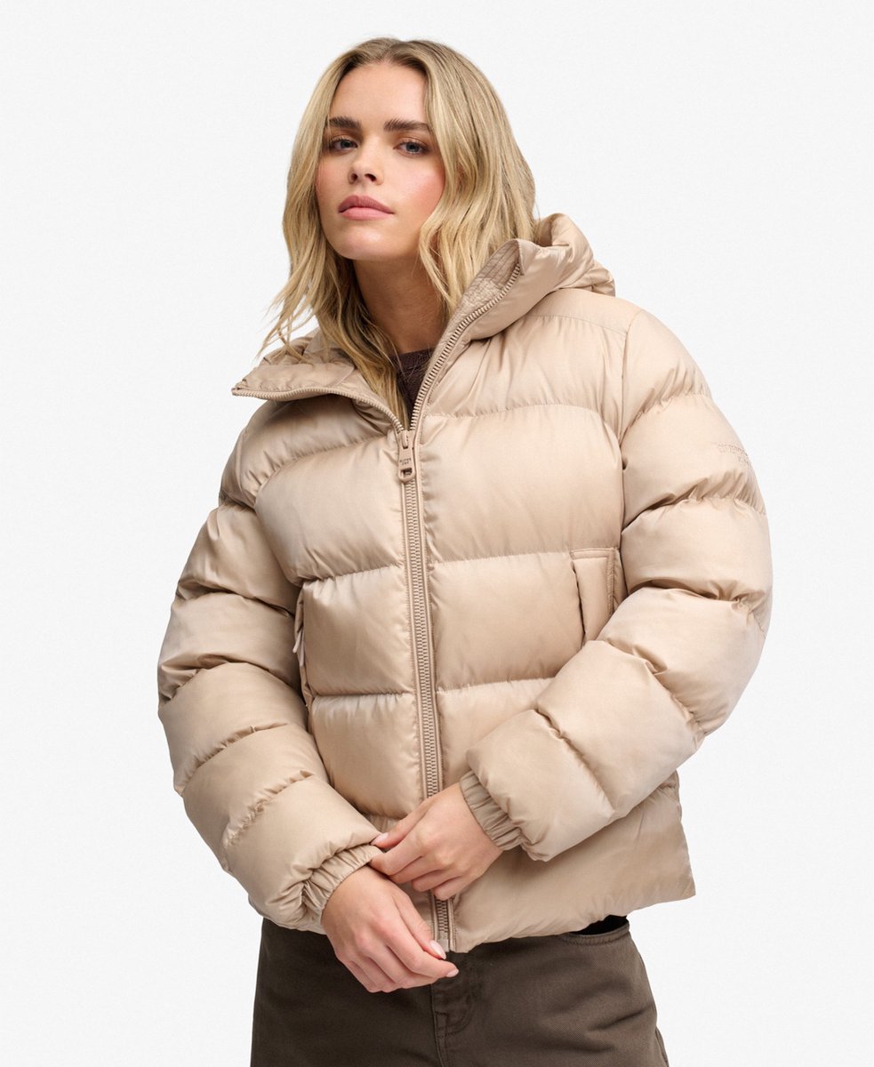 Superdry Hooded Shine Puffer Jas Slanke Pasvorm Dames Gewatteerde jassen Beige