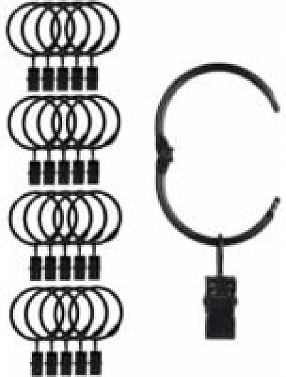 Ulanax - Gordijnringen met Klemmen - Set van 10 Ringen - 32mm - RVS - Zwart