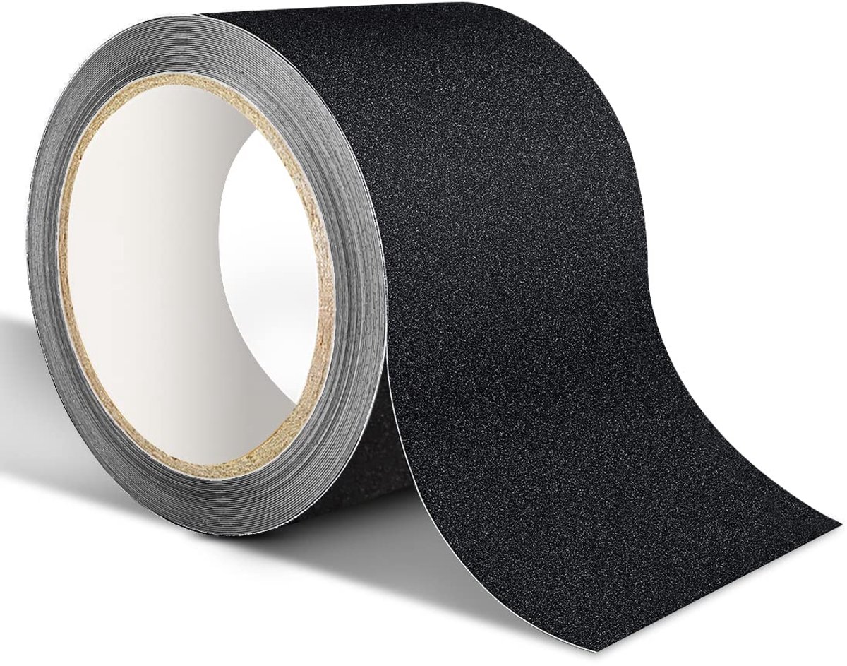 plakband, antislipstrips met zelfklevend, antislipband voor trappen, treden, vloerbedekking, sterke antislipband, zelfklevend, zwart, 10 cm x 5 m