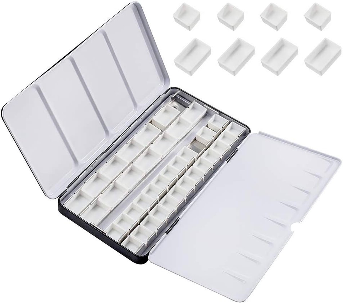 PandaHall Lege aquarelblikken met 42 stuks halve pannen, 24 stuks volledige bakplaten aquarel palet doos grote metalen palet verfdoos voor kunstenaar aquarel