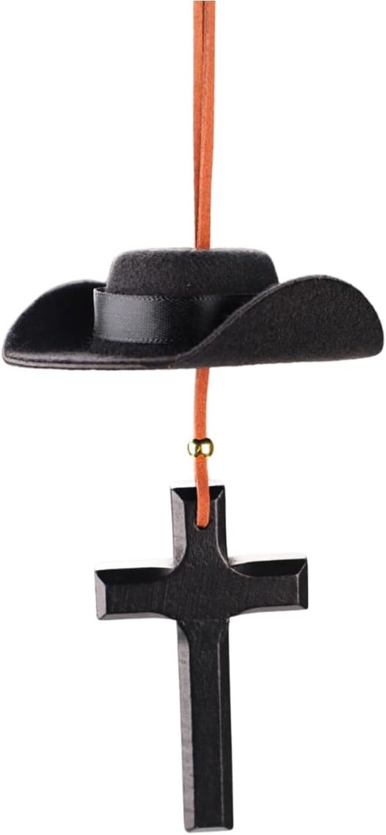 Cowboyhoed autobedel met kruis, westerse achteruitkijkspiegel decoratie voor land cowgirl opknoping ornament hanger schattig handgemaakt vilt auto-interieur accessoires, (zwart)