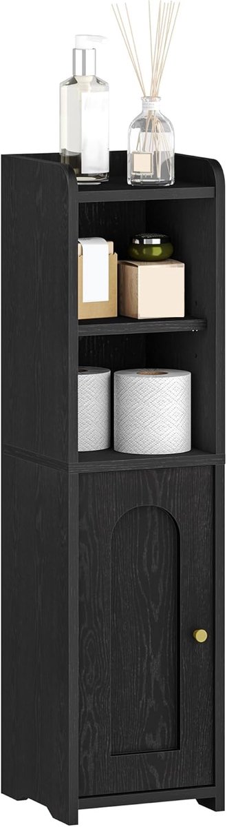 Hzuaneri Badkamerkast, toiletkast met deuren, badkast, smal badplank, verstelbare planken, ruimtebesparend, voor badkamer, woonkamer, ‎20 x 20 x 75 cm, Zwart