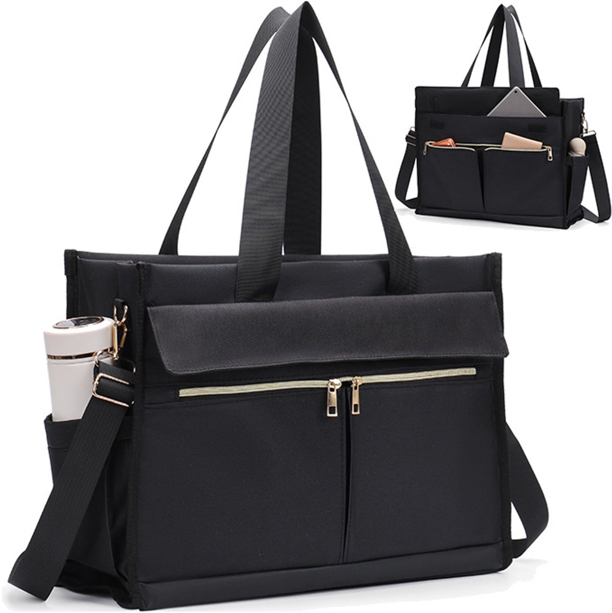 Multifunctionele 2-in-1 tas – combinatie van laptoptas en geïsoleerde lunchtas – model 'tote' – geschikt voor werk, kantoor en zakenreizen – 41 x 32 cm