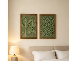 Nordic style cotton yarn hand-woven decorative painting two-piece set, can be displayed or hung, 3D rope art wall painting, suitable for homestay bedroom tabletop, tabletop, or wall decoration - 32*23cm
