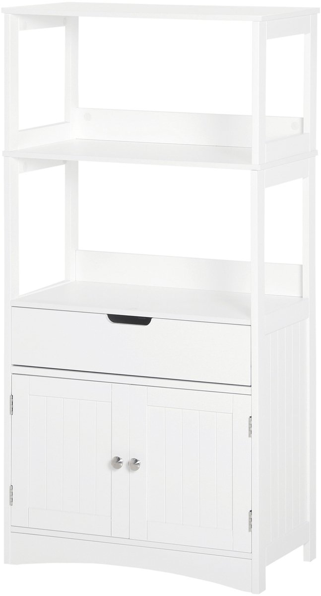 Badkamerkast, onderkast, badcommode, wastafelonderkast met dubbele deur en 1 lade, 3 planken - afmetingen 60L x 33l x 122H cm - wit MDF