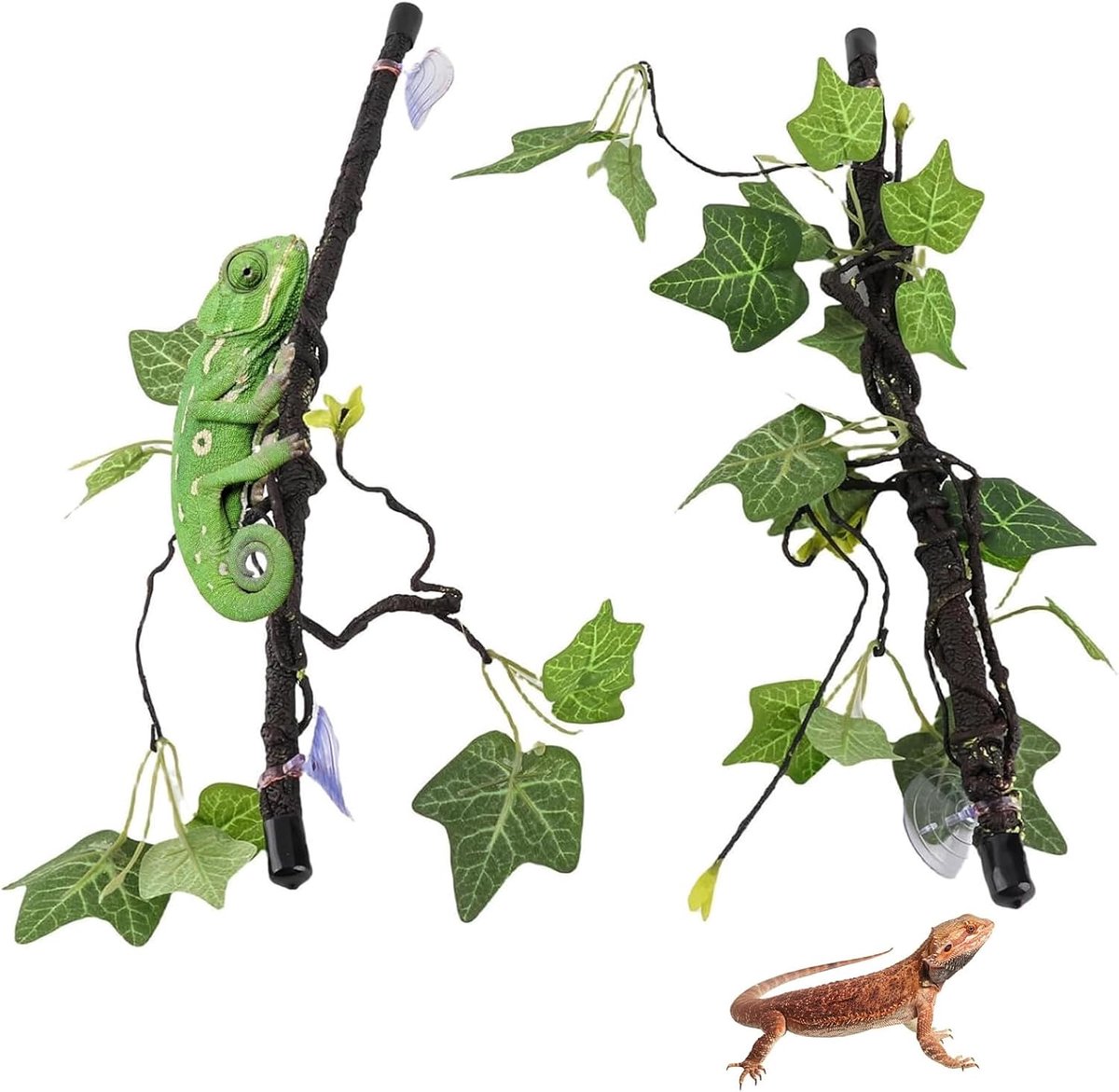 2 stuks reptielen hoektak, terrariumplant decoratie met zuignappen, baarde draak tank accessoires terrarium hangende plant wijnstokken kunstmatige bladeren reptielenhuid voor kleine huisdieren