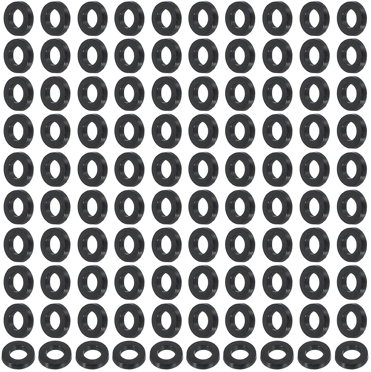 Platte sluitringen van nylon M2.5, 120 stuks, 2,5 mm, ID 5 mm, OD 1 mm dik, platte kunststof afdichtringen, vervangende afdichting, zwart