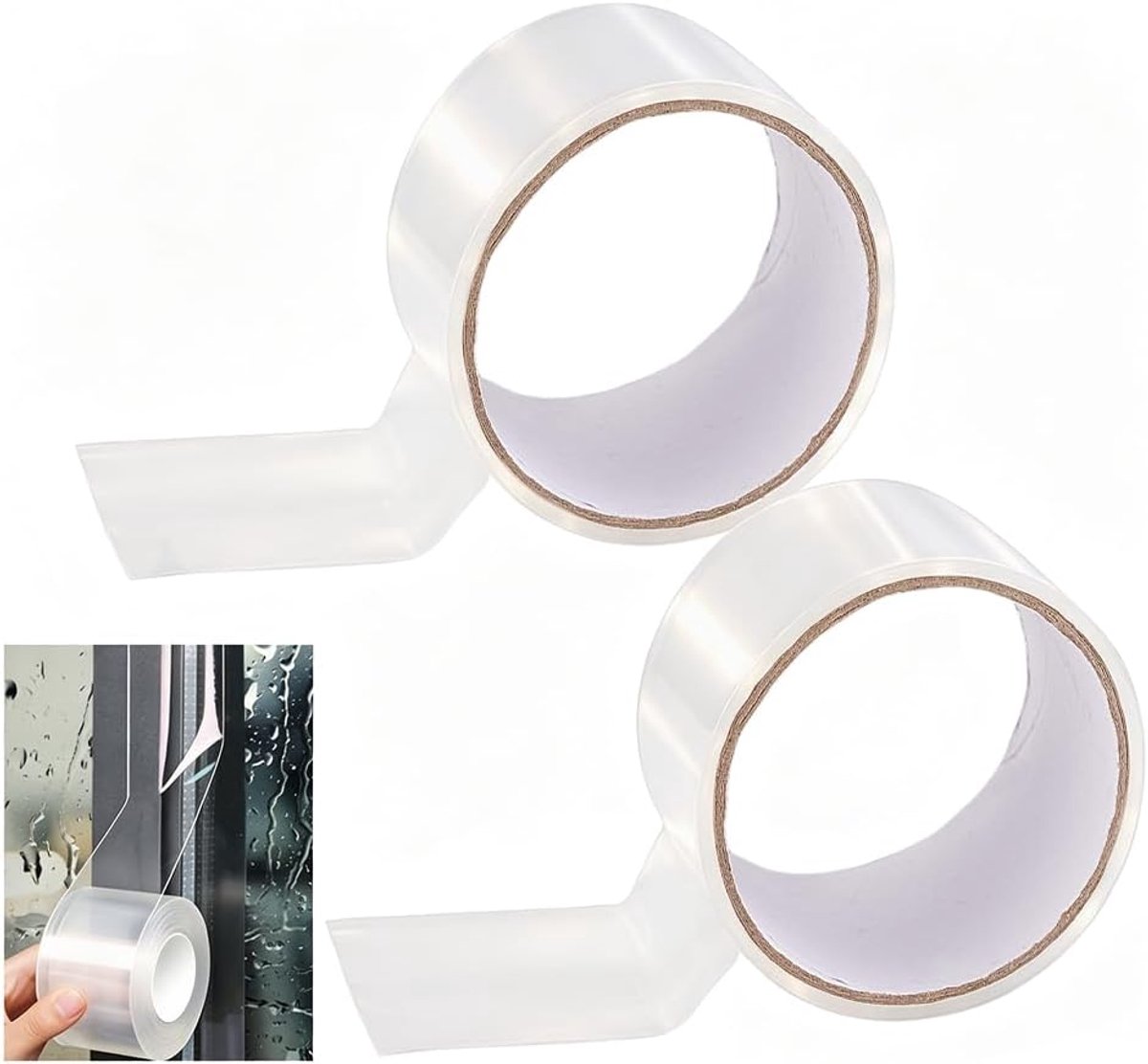 2 rollen transparante venster afdichtingstape, 2,76 inch x 20 meter waterdicht PE venster AC isolatietape voor winter zware weerafdichtingstapes voor ramen deuren AC eenheden