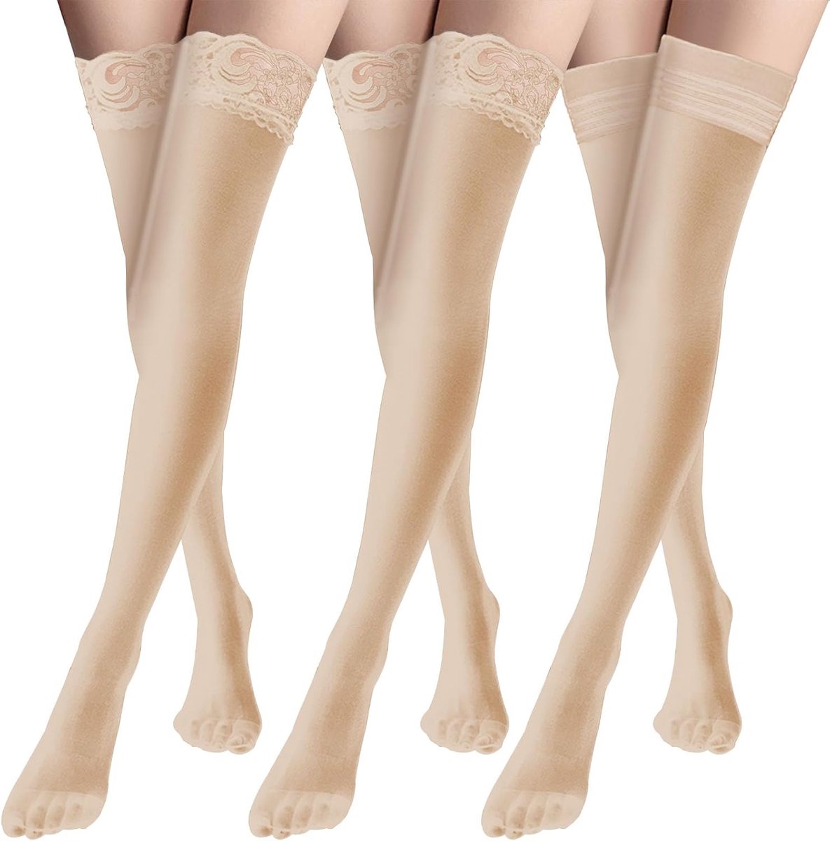 3 paar doorschijnende kanten kousen voor dames, doorschijnend over de knie, visnet, zijdeachtige kous voor vrouwen en meisjes