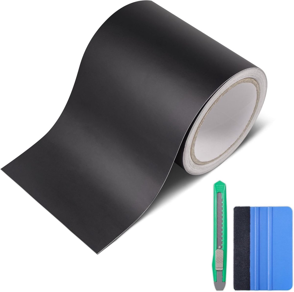 Mat zwarte vinylfolie, 12,7 x 9,6 m, met gereedschapsset en luchtkanaallijm, voor autodeurrandbescherming