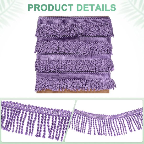 METERXITY 10 meter gordijn franjes franjes rand, 5,6 cm breed polyester franje boho kant naaien franje trimmen kwastje franje trim voor tassen/doe-het-zelf decoratie/rok/bank/kleding [lichtpaars] — afbeelding 5