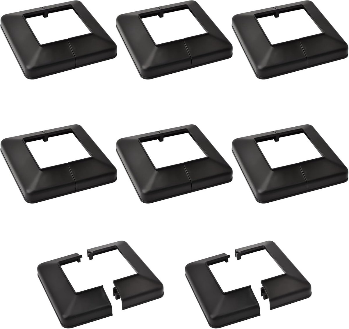 Base Cover, 6 Stks 50 x 50 mm Plastic Post Base Cover Platen Zwart Decoratieve Split Post Rok Cover Vierkante reling Base Cover voor Trapleuning Hek