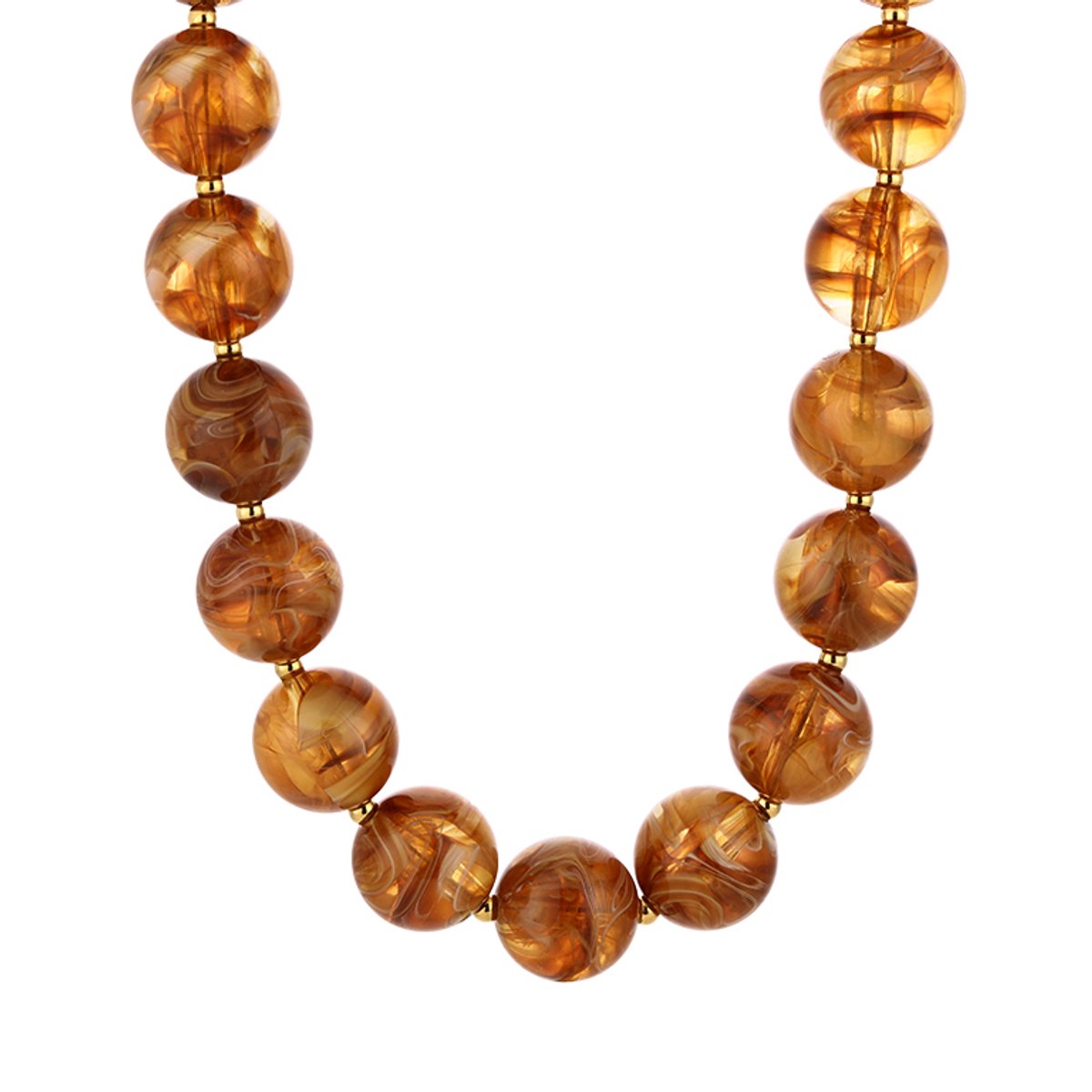 Ronde Kralenketting met Tussenbolletjes – Kralen Ketting – RVS - Bruin