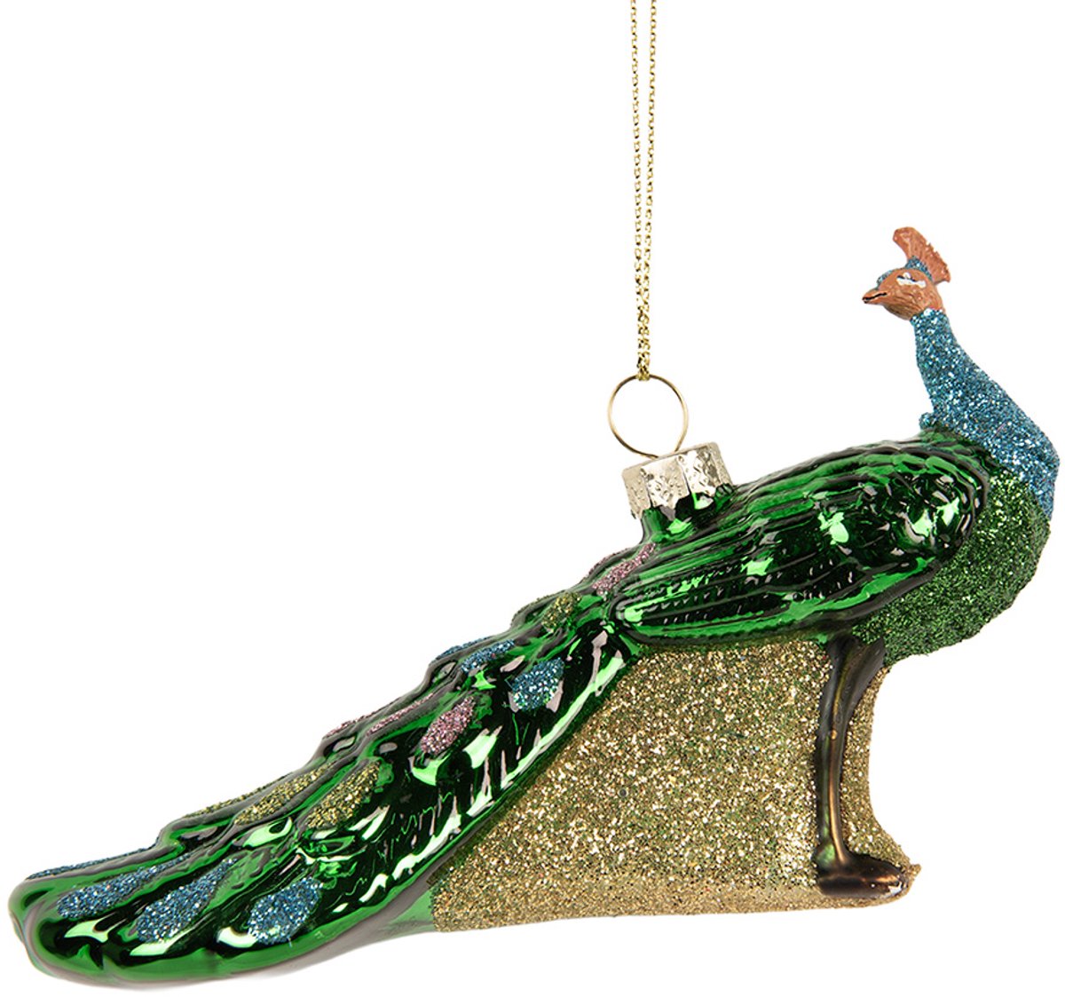 Clayre & Eef Kersthanger Pauw 13x5x8 cm Groen Glas