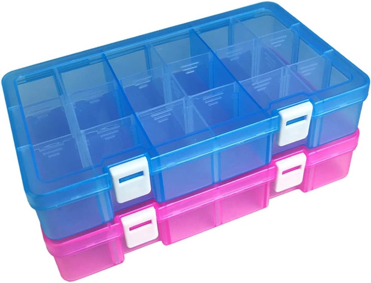 SnelShoppen - Opbergdoos Plastic voor Sieraden, Verstelbare Opbergbox met 36 Compartimenten in Blauw en Roze, Ideaal voor Kleine Onderdelen, Beads, Et