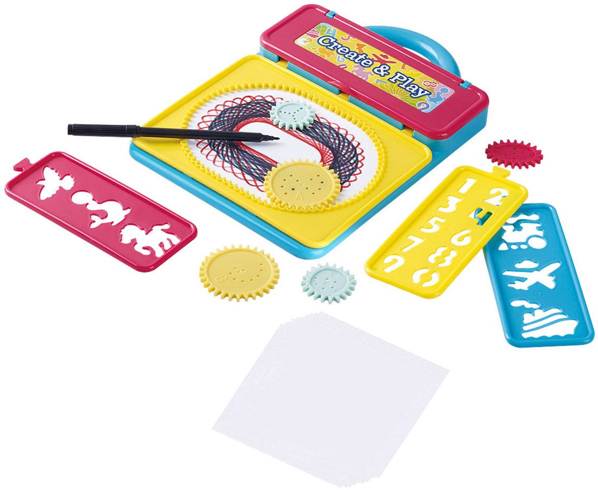 Playgo spirograaf tekenbord met sjablonen - creatief speelgoed 21dlg.