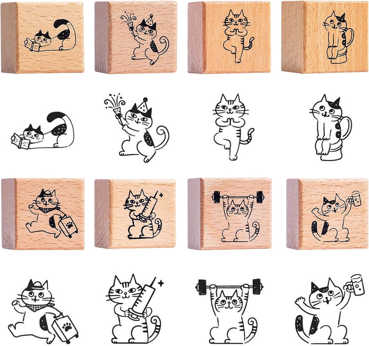 Houten stempels katten houten dierenstempel rubberen doos stempel voor knutselen, kaart, dagboek, geschenkverpakking, kantoorbenodigdheden