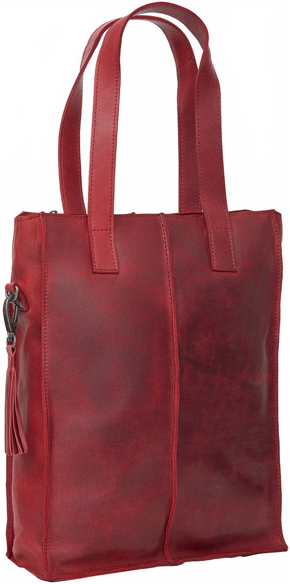 Justified Bags Nynke Lederen Shopper Donkerrood 13L – Hoogwaardige Business Tas – Werktas – Laptoptas 14 inch – Elegante Schoudertas – Cow Leather