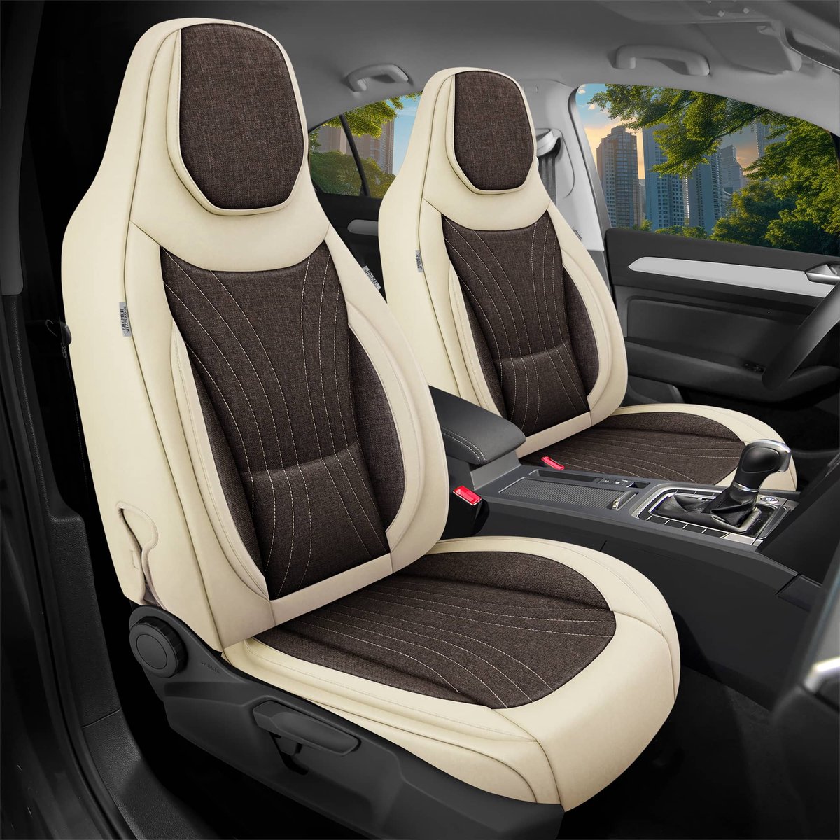 Autostoelhoezen voor Tesla Model S Bj ab 2013 – Stoelhoezen voor bestuurder en passagier in Beige/Bruin