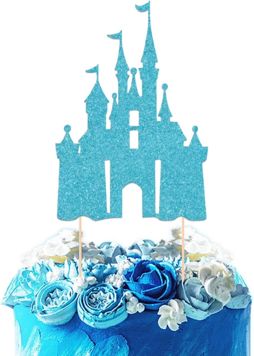 1 stuk taartdecoratie, prinsessenkastthema, glitter, taartdecoratie, verjaardagsdecoratie, slot taarttopper, decoraties voor verjaardag, feest, bruiloft, taartdecoraties (blauw)