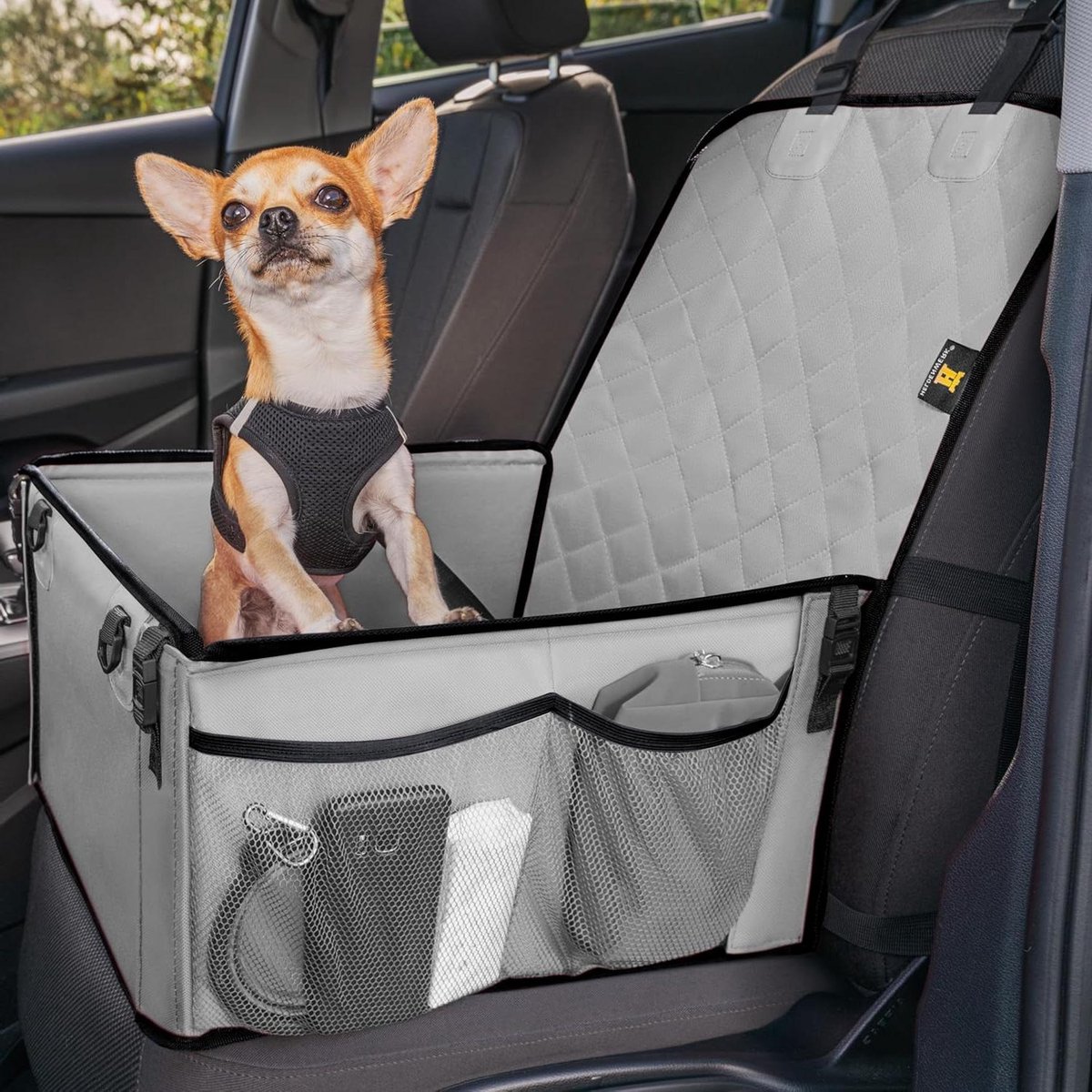 Honden Autostoel - Reisstoel Hond - Veilig Vervoer - Verstevigde Wanden - Standaard Maat - Grijs