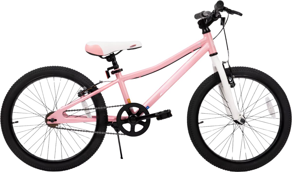 Happiq Kindermountainbike – Voor en – Single Speed dubbele handrem en standaard – Roze 51 cm