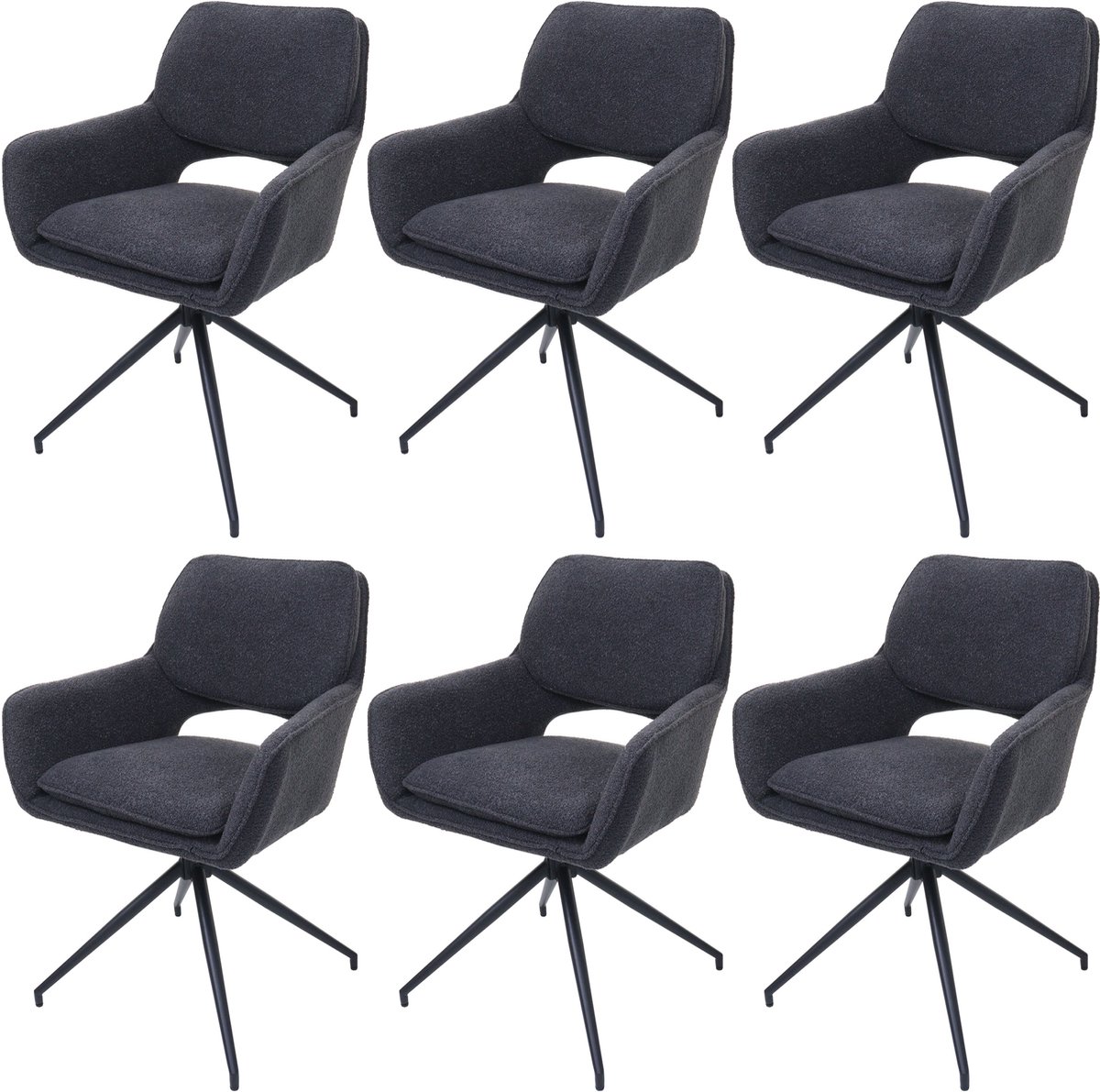 MCW Set van 6 eetkamerstoelen MCW-N74, keukenstoel, draaibaar met Auto-Return, bouclé-stof (540 g/m²) ~ donkergrijs