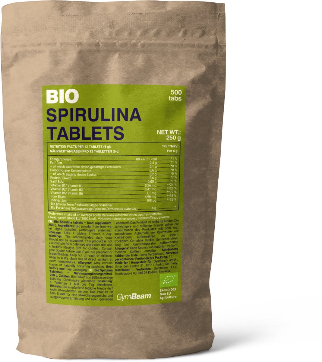 GymBeam BIO Spirulina 500 tab niet-gearomatiseerd