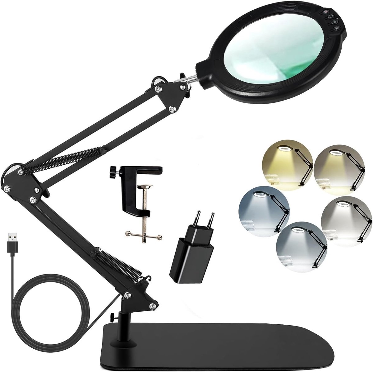 Loep met licht en standaard - Transparant - 5,2 inch - Kristalhelder Vergrootglas met 5 Kleurmodi - Voor Precisiewerk en Lezen