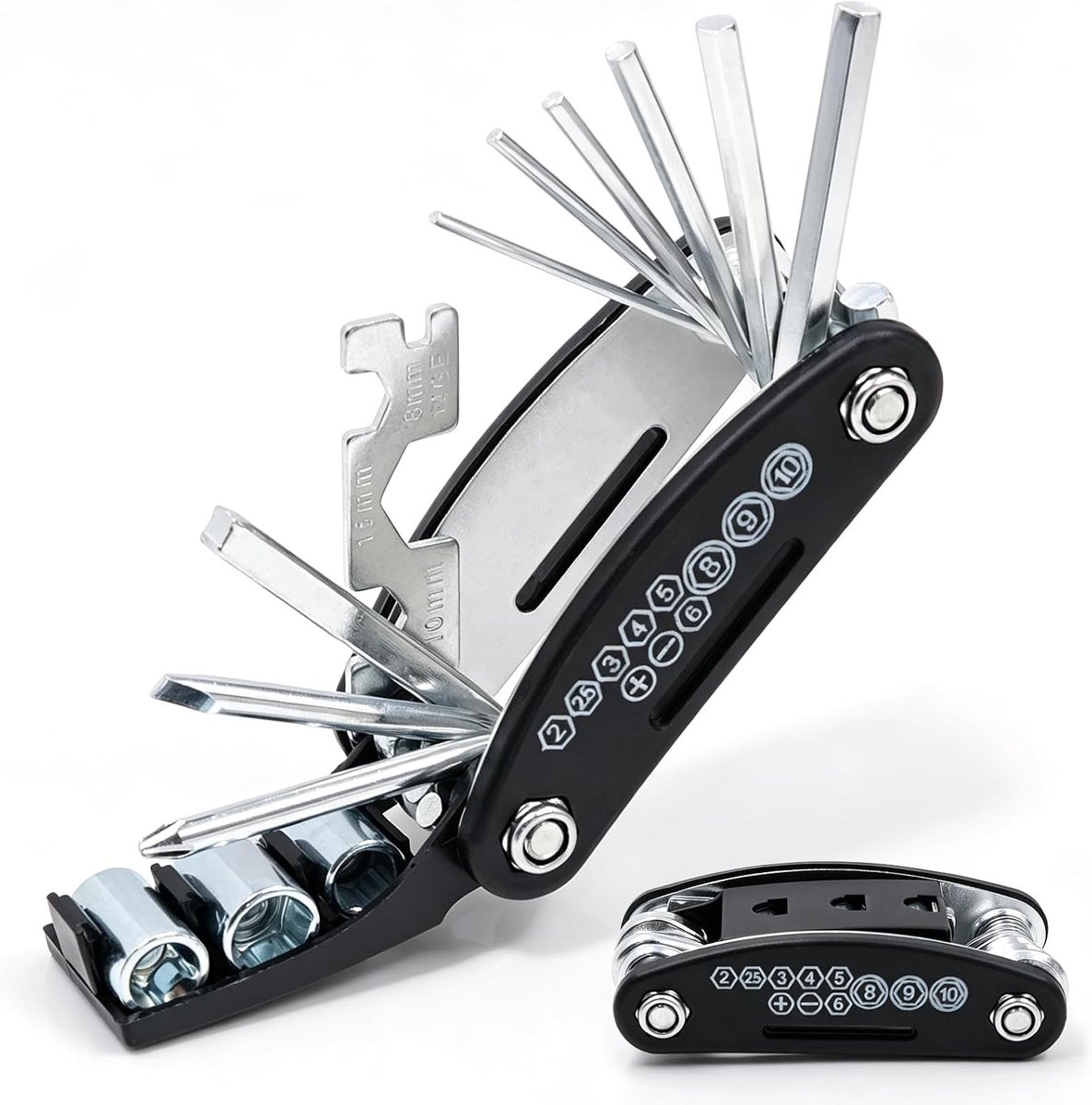 Opvouwbare Fiets-Reparatieset - Zilver - 90 x 44 x 25 mm - Multifunctioneel Gereedschap van Staal - Voor Fiets- en Doe-Het-Zelf Onderhoud