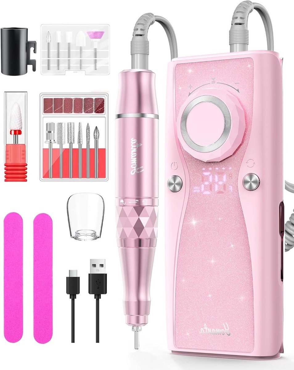 Nagelfrees - Elektrische Nagelvijl - Nagelverzorging Thuis - 45000 RPM Instelbaar - 10 Uur Batterij - Roze