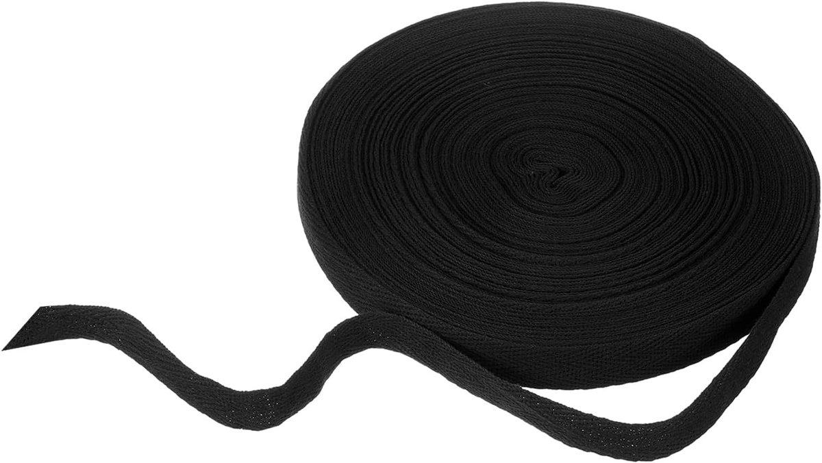 Biasband van katoen, 15 mm x 21 meter, visgraatlint, ideaal voor knutselen, naaien en verpakken van geschenken, zwart