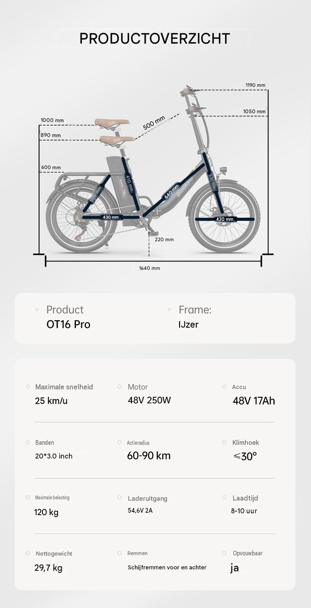 ONESPORT OT16Pro Elektrische Fiets - Opvouwbaar - 20×3.0 Inch Fatbike thumbnail 5
