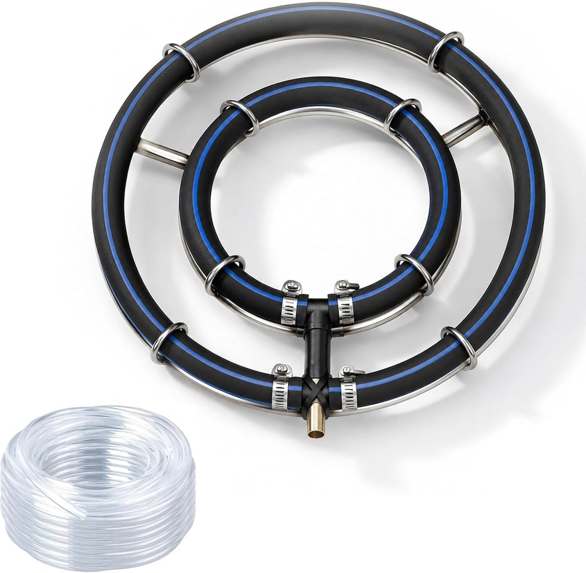 25 cm, ventilatiering, 2-in-1 ringen, vijverventilatie zuurstof 304 roestvrij staal, luchtslang, zuurstoftoevoer met microluchtbellen, luchtuitlaat voor tuinvijver, aquarium