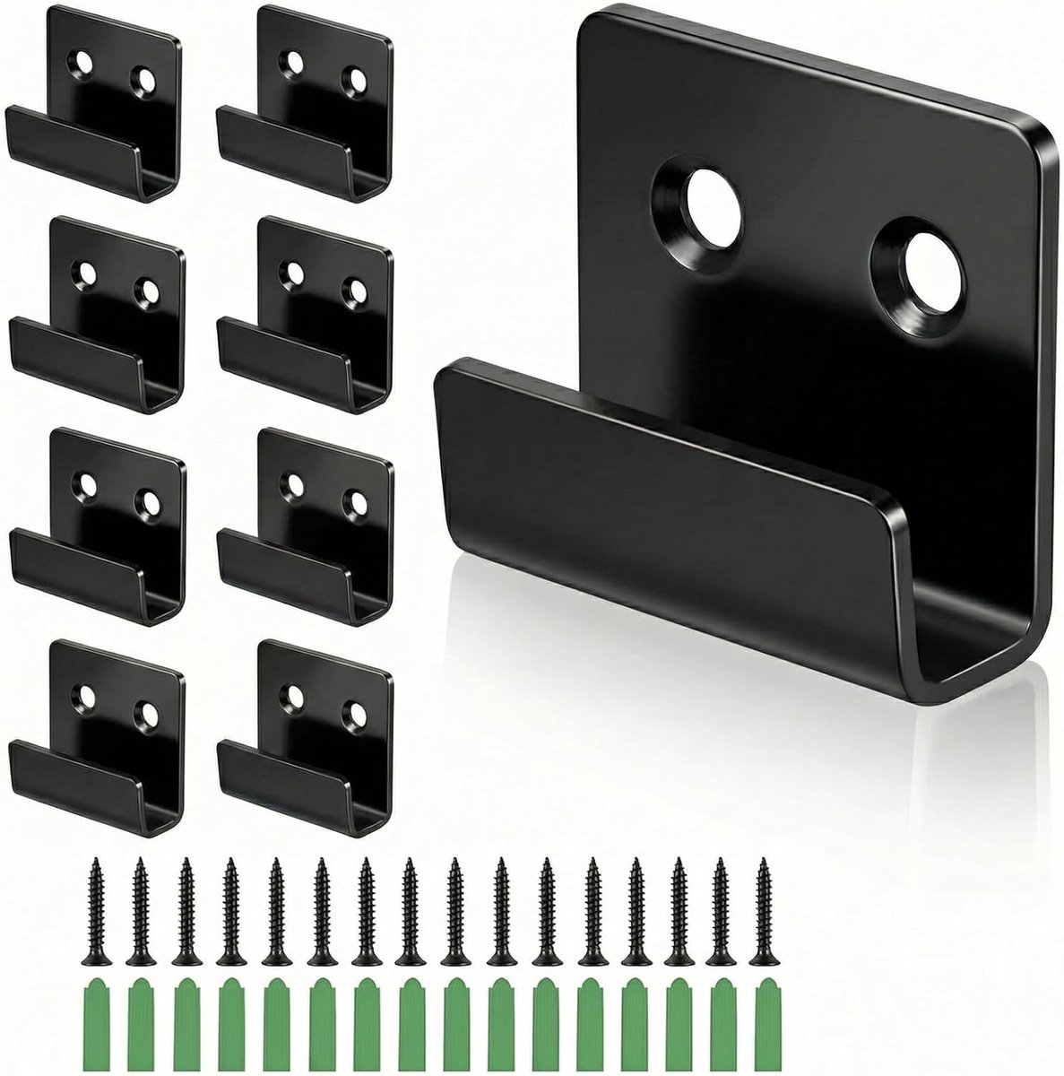 8 stuks, keramische tegelhouders, verzinkt, zware belasting, haken, metaal, wandhaken met schroeven om op te hangen, voor badkamer, keuken, garage, garderobe, zwart, 20 mm