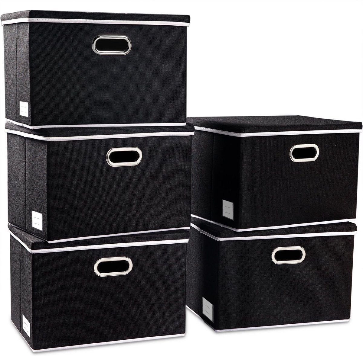 Grote opbergdozen met deksel,opbergdoos opvouwbare decoratieve,linnen stof organizer containers mand kubus met handgrepen,Zwart [5 stuks]43x30x30cm
