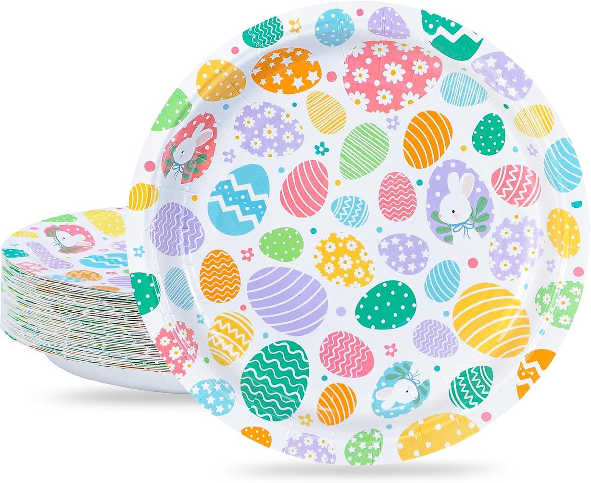 Paaspapieren borden 23 cm, pak van 50 dinerborden, wegwerpservies, feestservies voor Pasen