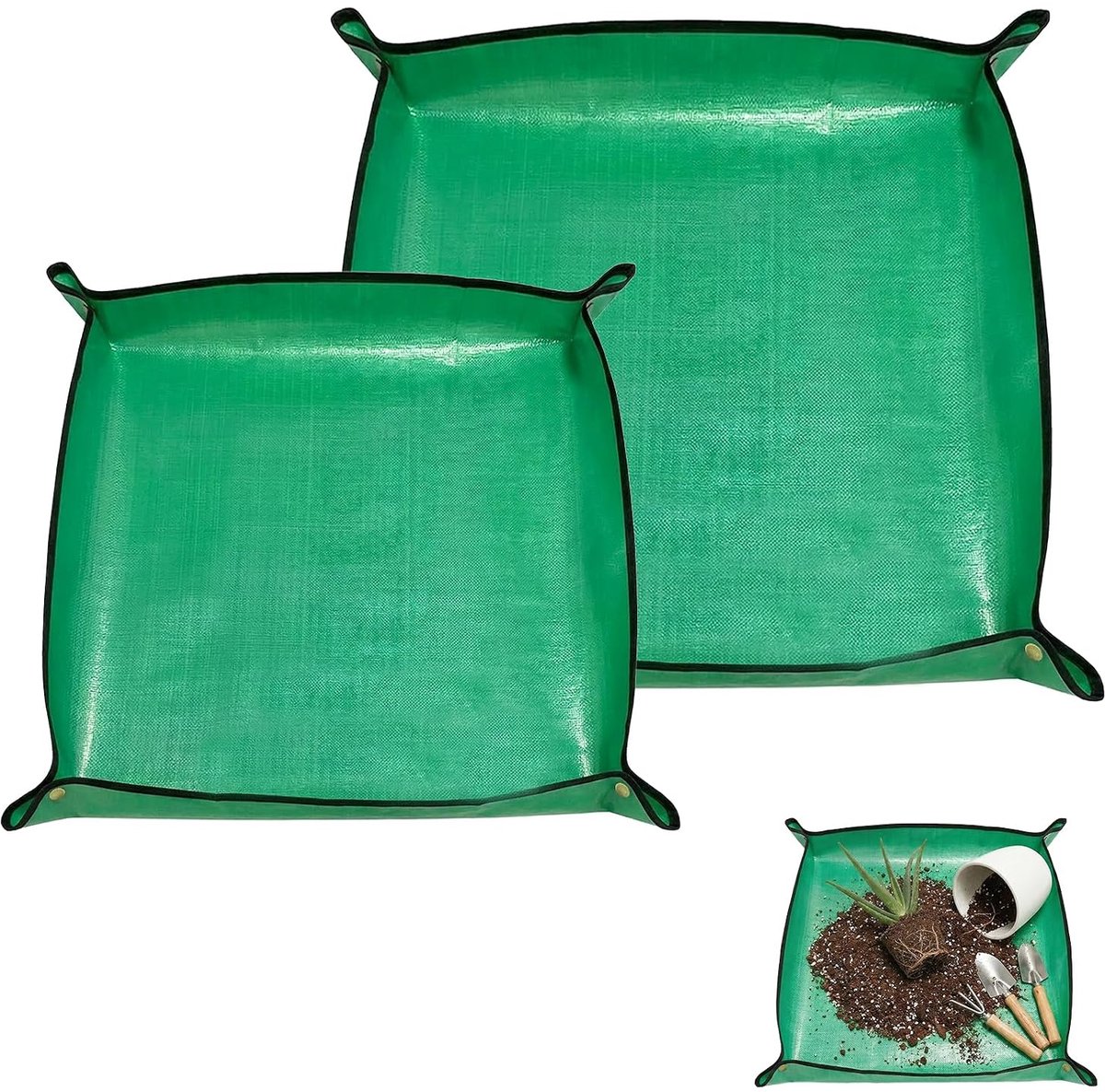 2 stuks verpotmat, PE-plantenmat, plantenmat voor planten binnen, groen (groen)