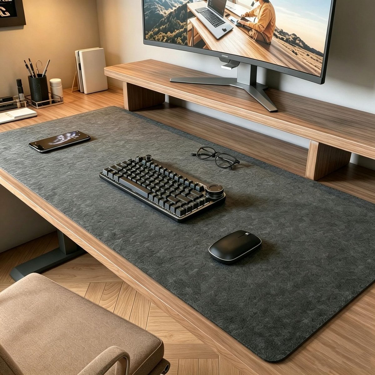 Bureauonderlegger, vilt, 100 x 40 cm, antislip, bureauonderlegger, bureauonderlegger, accessoires voor kantoor en thuiskantoor (donkergrijs, 100 x 40 cm)
