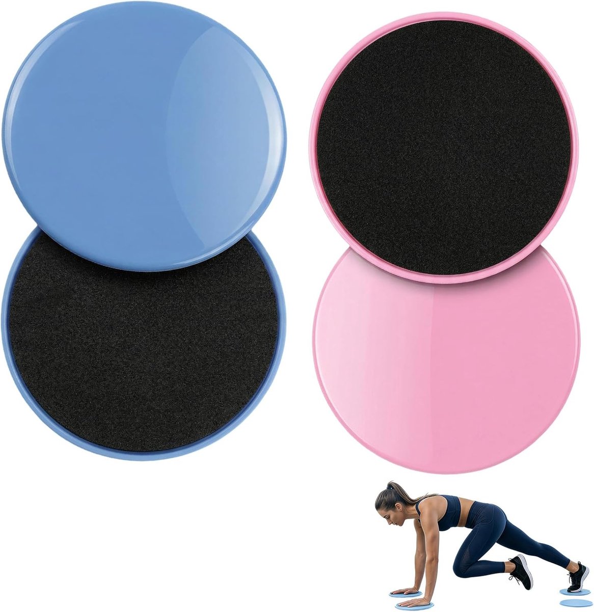 Fitness Sliders Core Sliders Gliding Discs Exercise Slider - Set van 4 dubbelzijdige glijschijven Fitness Disc Slides, 17,5 cm Professionele Core Trainers voor Pilates & Home Gym