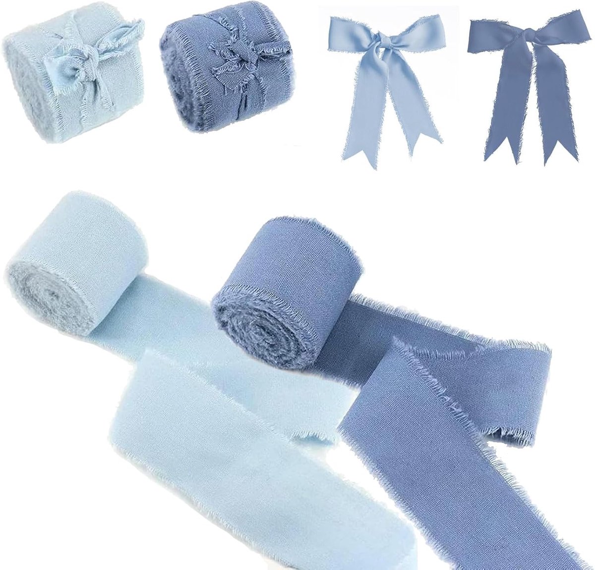 2 rollen cadeaulint, blauw breed, 2 cm, chiffonlint, bruiloftsdecoratie, lint, franjes stoffen lint, decoratielint voor bruiloftsuitnodigingen, bruidsboeketten, cadeauverpakking, doe-het-zelf