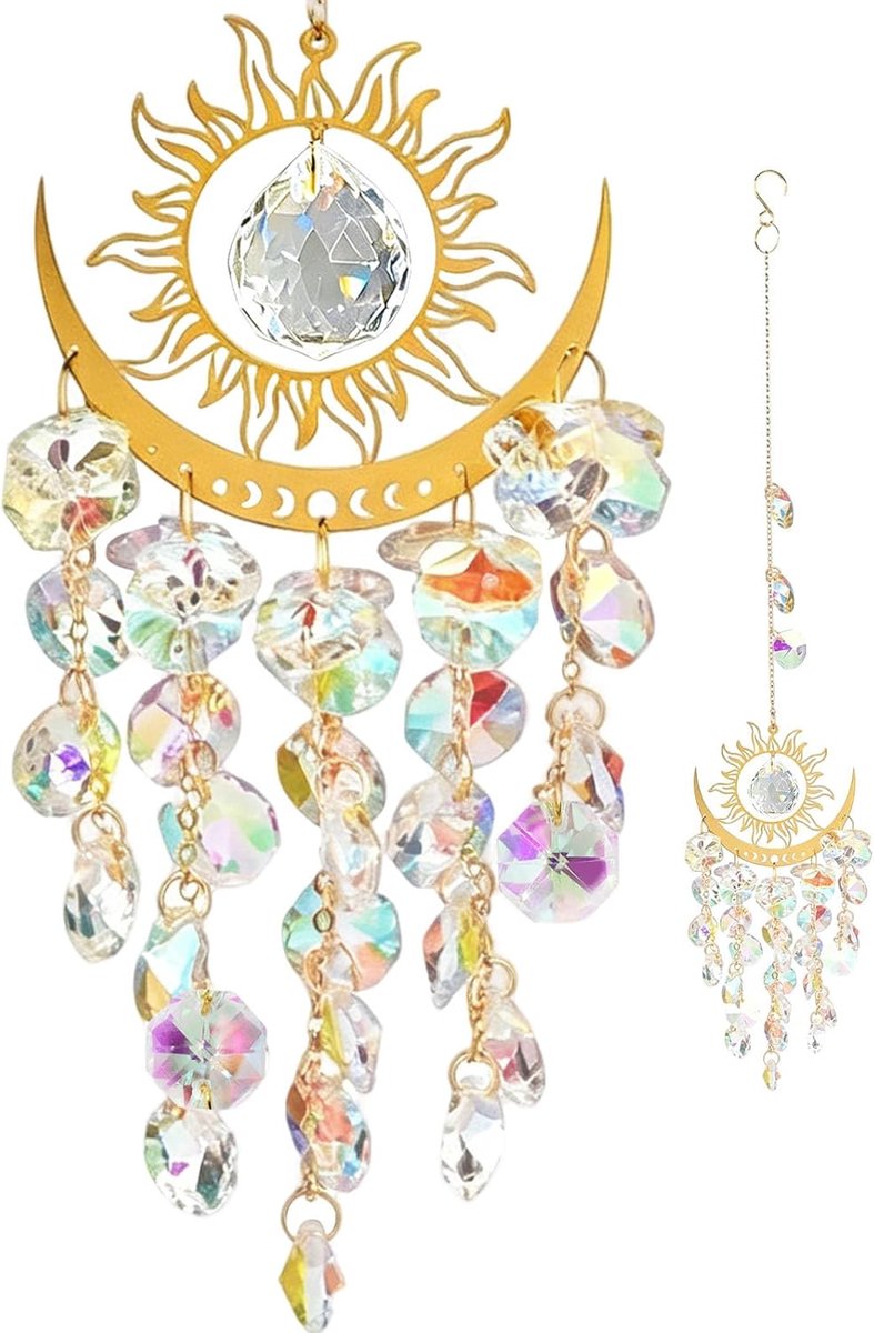 hanger zon kristal decoratie, hangende suncatcher hanger, zonnevanger van kristal, zon en maan, kunst van licht, tuin, decoratie