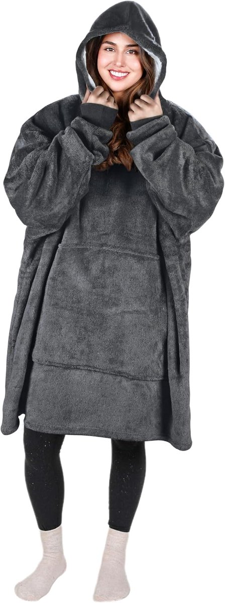 Classy Oversized Sherpa hoodie deken, groot sweatshirt met capuchon voor vrouwen, zachte gezellige warme draagbare deken met capuchon en voorvak voor volwassenen, tienermeisjes en mannen,