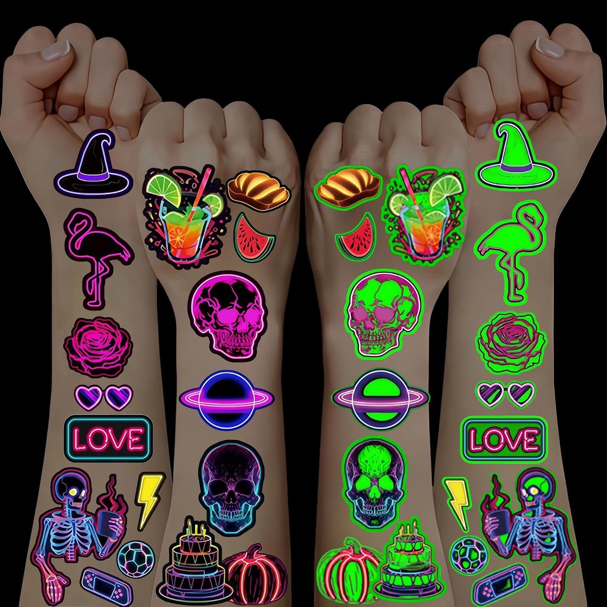 10 Vellen Tatoeages voor Kinderen, Glow in the Dark Tatoeages Jongens Tijdelijke Tatoeages Stickers Halloween Feestdecoraties Kinderfeestjes Verjaardagsstickers Cadeau Kindertatoeages