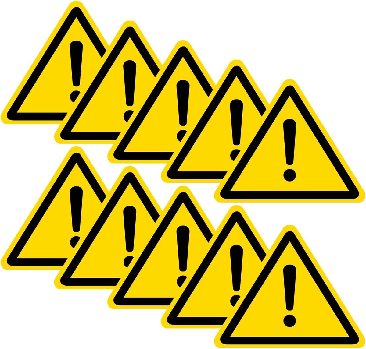 10 stuks gevarenwaarschuwingsdriehoek veiligheidsbord - algemeen gevarensymbool/uitroepteken - zelfklevende vinylsticker (60 mm x 49 mm)