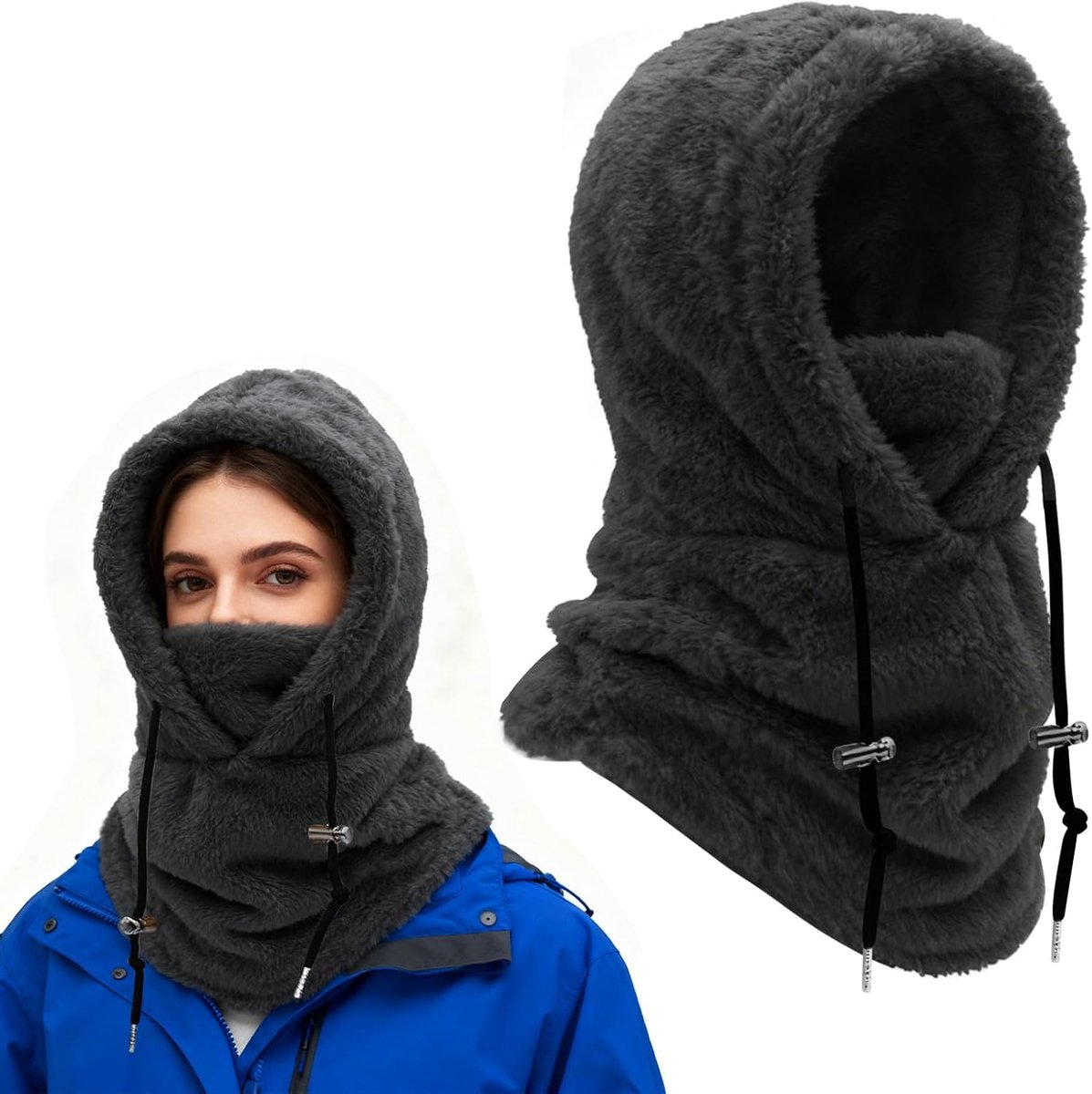 fleece bivakmuts, uniseks, winddicht, skimasker, gezichtsbedekking, multifunctionele wintermuts, fleece snood capuchon met nekwarmer voor dames en heren, voor sport en outdoor