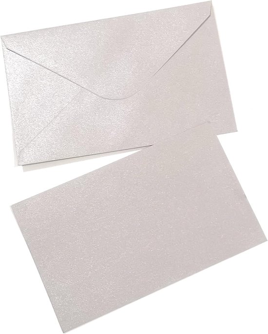 enveloppen met kaarten, set van 100 enveloppen + 100 kaarten, mini-formaten 7 x 11,2 cm en 14 x 9 cm, voor bruiloft, feest, verjaardag, geschenken en wenskaarten (zilver, 11,2 x 7 cm) — afbeelding 2